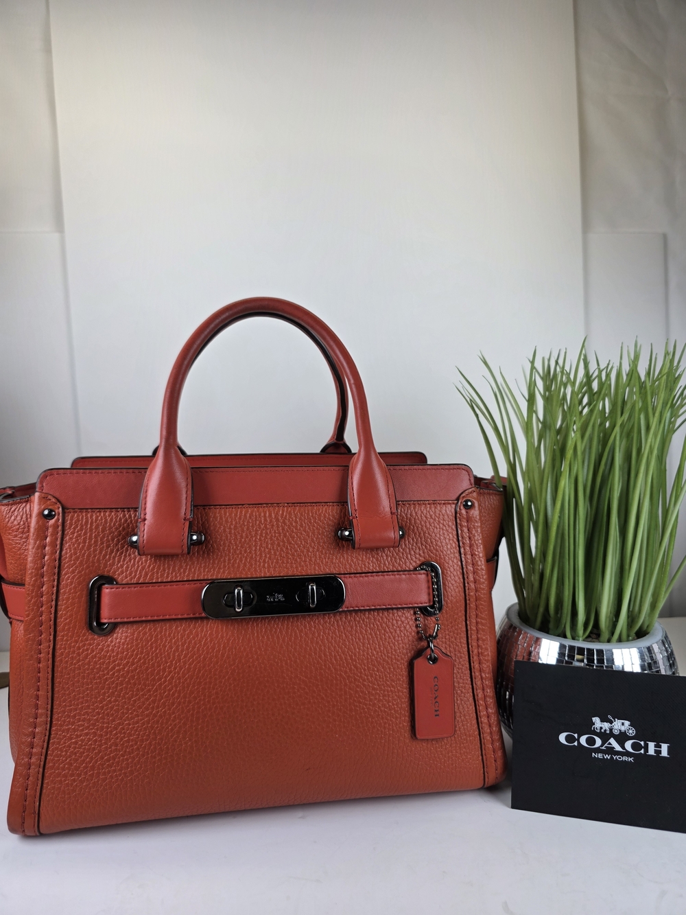 Coach Swager 27 Red Orange Leather Satchel Handbag Crossbody Bag - Picture 4 of 16